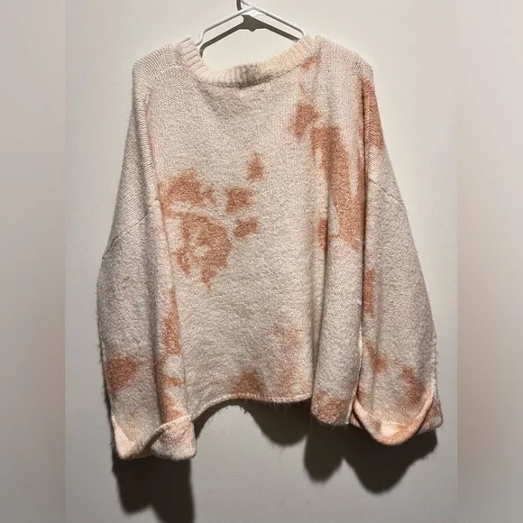 Anthropologie Women’s Cream/Peach Oversized Bell Sleeve Knit V Neck Sweater XL - Picture 5 of 8